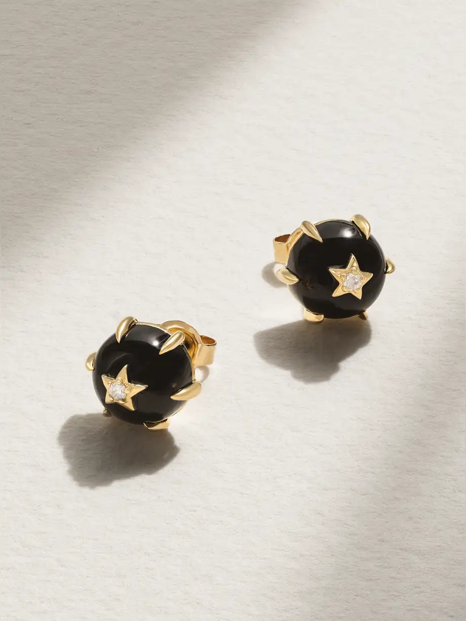 Andrea Fohrman - Mini Cosmo 14-karat Gold, Onyx And Diamond Earrings - Black Cover