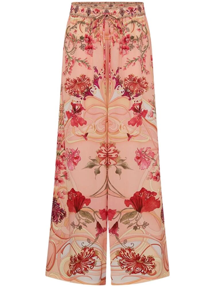 Camilla Blossoms and Brushstrokes wide-leg silk trousers - Pink Cover