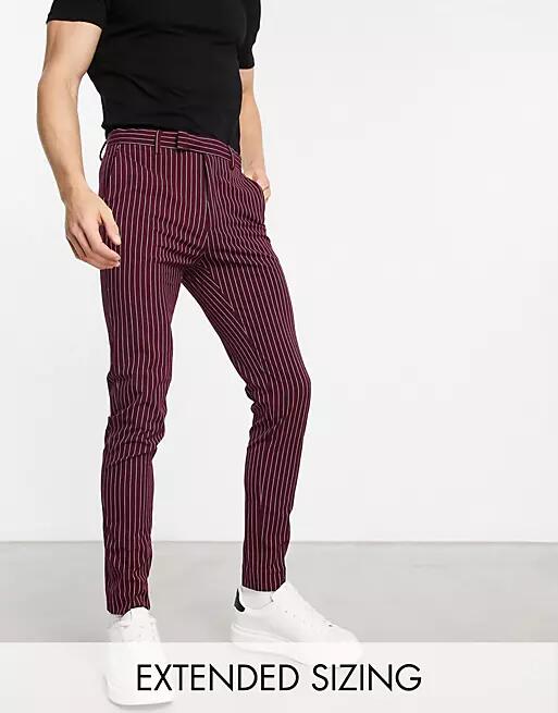 ASOS DESIGN smart super skinny pants in burgundy pin stripe-Red Cover