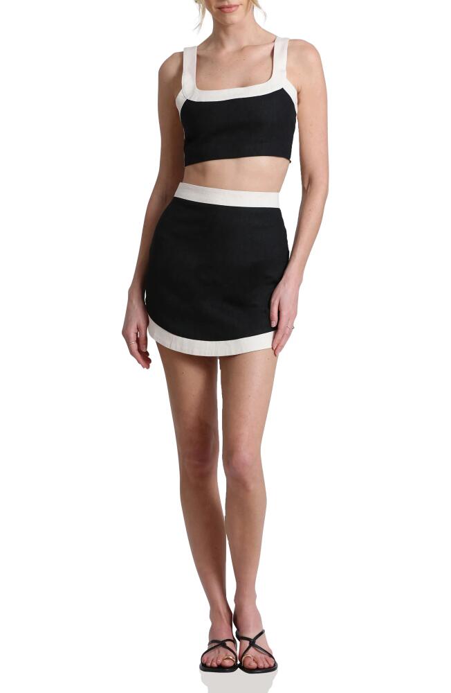 Avec Les Filles Colorblock Linen Blend Crop Top & Miniskirt Set in Black-Ivory Cover