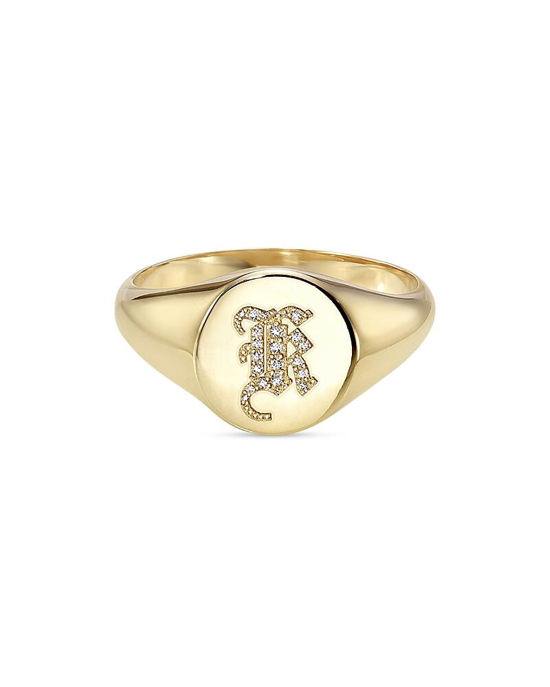 Zoe Lev 14K Yellow Gold Diamond Gothic Initial Small Signet Ring Cover