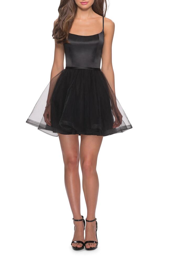 La Femme Satin & Tulle Fit & Flare Dress in Black Cover