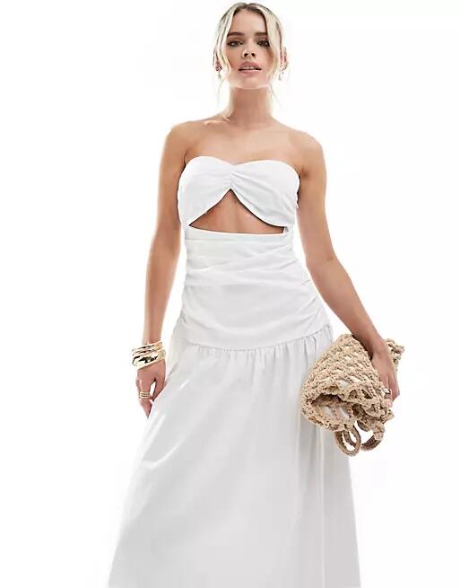 4th & Reckless Petite exclusive bandeau cut out dropped waist maxi dress in white Cover