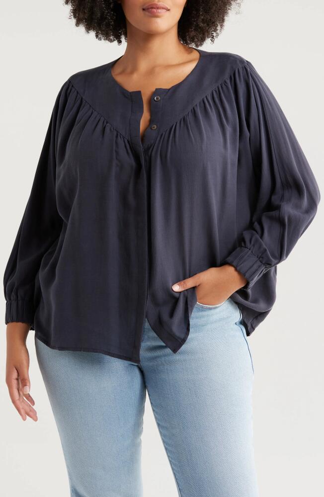 HARSHMAN Miku Long Sleeve Button-Up Top in Navy Cover