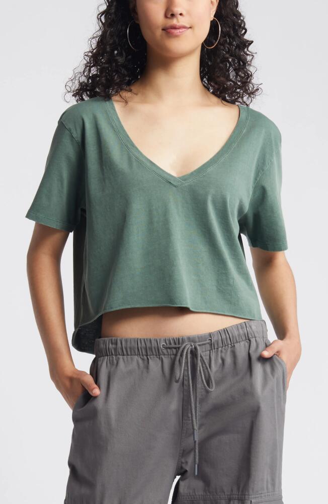 BP. Washed V-Neck Crop T-Shirt in Green Tree Cover