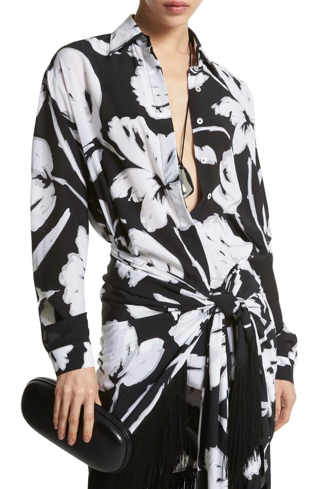 Michael Kors Collection Brushstroke Print Boyfriend Silk Crêpe de Chine Shirt in 111 Bold Brushstroke Optic Cover