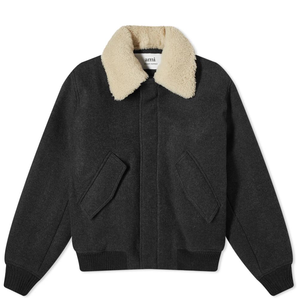 AMI Paris AMI Shearling Collar Jacket in Dark Grey Cover