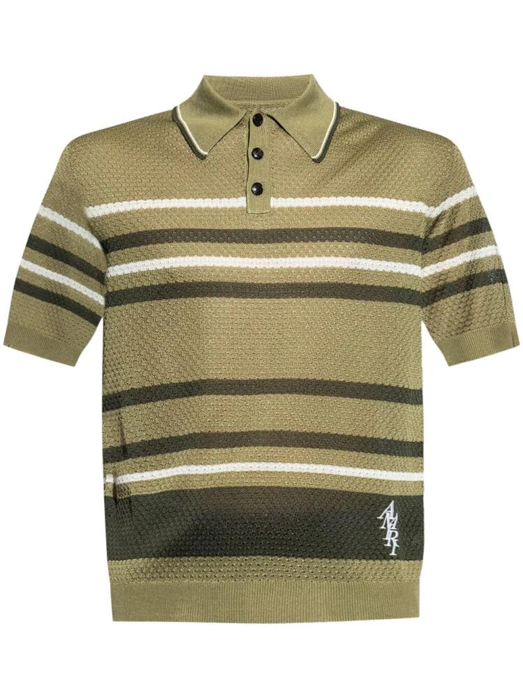 AMIRI striped pointelle-knit polo shirt - Green Cover