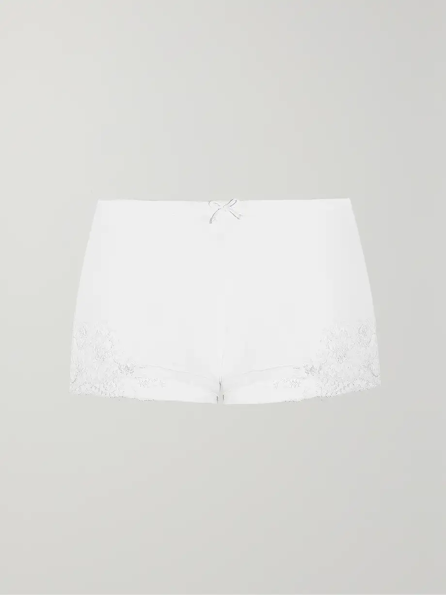 La Perla - Souple Lace-trimmed Stretch-cotton Jersey Pajama Shorts - White Cover