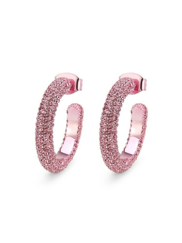 SAVIENE Women's Synthetic Stone Wheel Pave Hoop Earrings - Rose Goldtone Cover