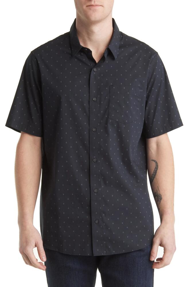 TravisMathew Better Not Diamond Print Short Sleeve Button-Up Shirt in Black Cover