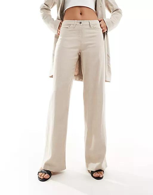 Weekday Tiana linen mix pants in beige -set-Neutral Cover