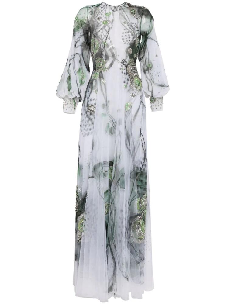 Saiid Kobeisy graphic-print beaded tulle dress - White Cover