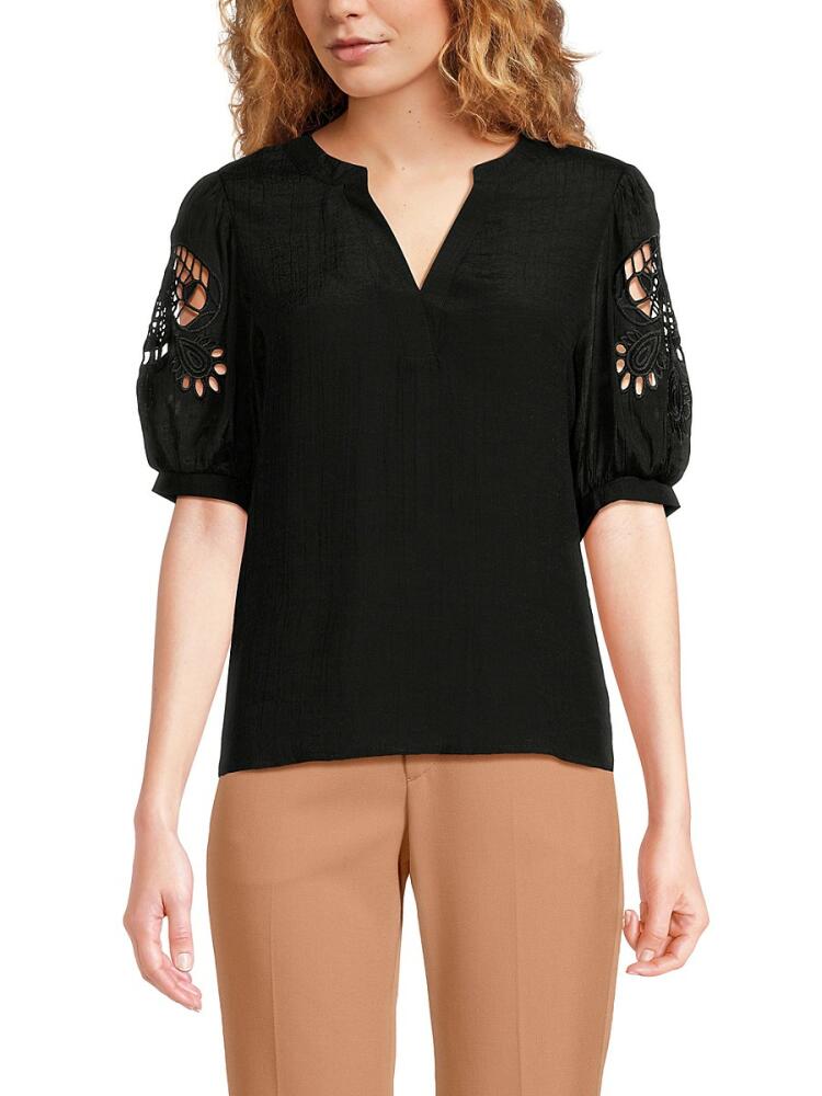 NANETTE nanette lepore Women's Eyelet Sleeve Top - Very Black Cover