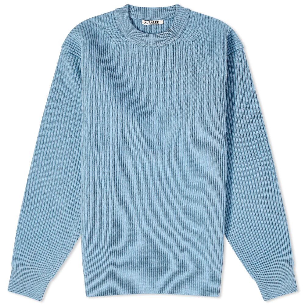 Auralee Men's French Merino Rib Cardigan in Light Blue Cover