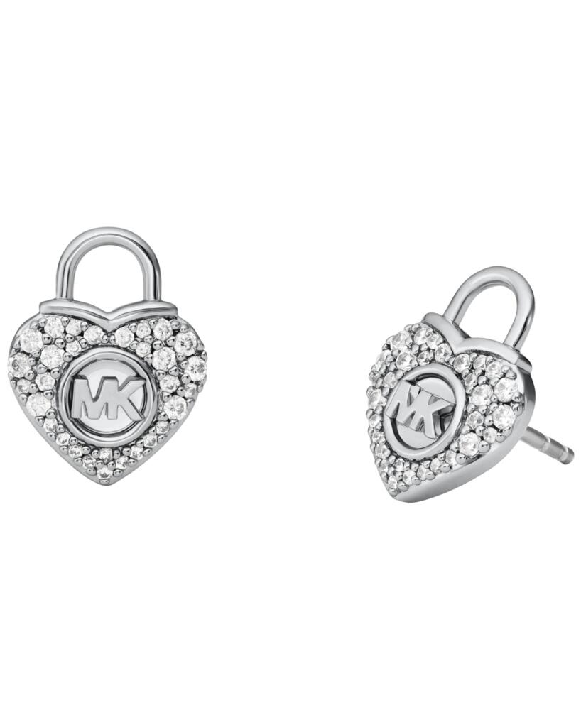 Michael Kors Silver-Tone or Gold-Tone Heart Lock Stud Earrings - Silver Cover