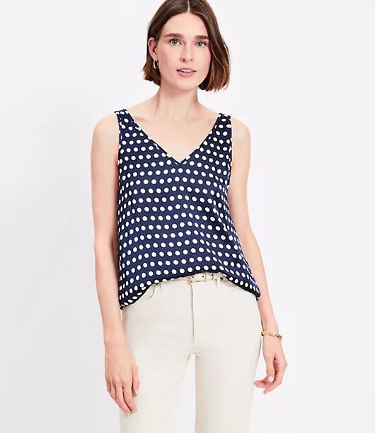 Loft Dotted Satin Double V Tank Top Cover