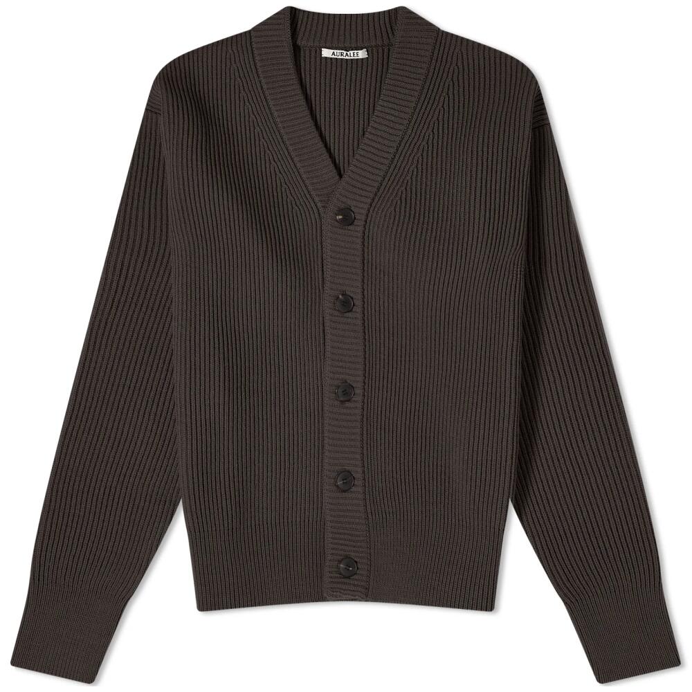 Auralee Men's French Merino Rib Cardigan in Dark Brown Cover