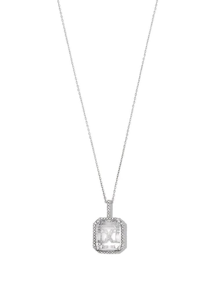 Mateo 14kt white gold Initial X pave diamond quartz pendant necklace - Silver Cover