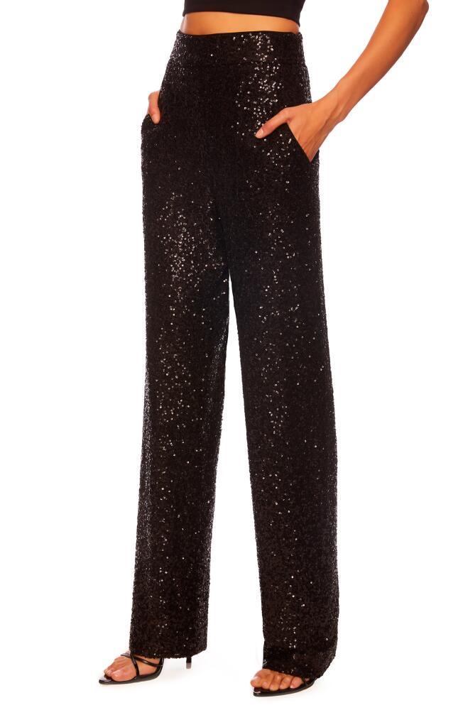 Susana Monaco Sequin High Waist Wide Leg Pants in Black Cover