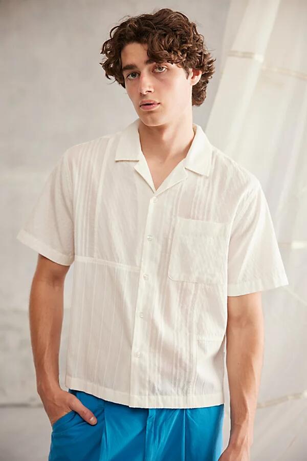 Standard Cloth Blocked Cotton Dobby Short Sleeve Button-Down Shirt Top in White Cover