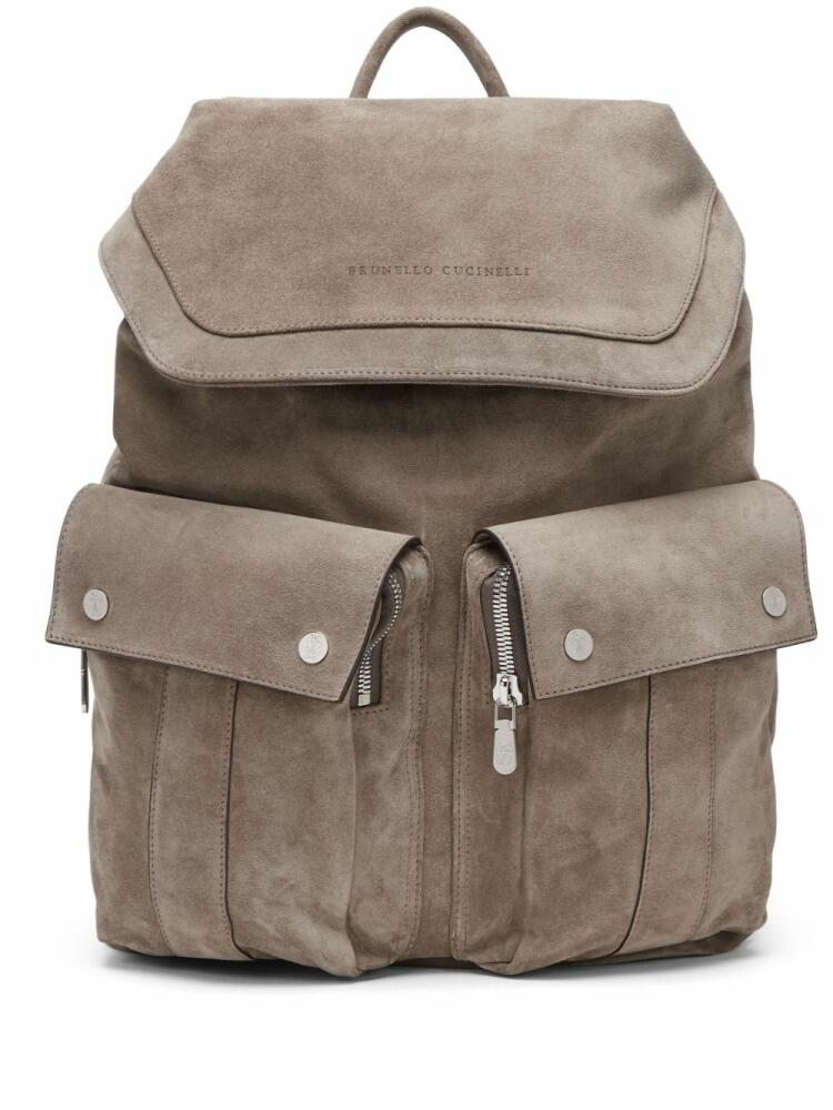 Brunello Cucinelli logo-debossed backpack - Grey Cover