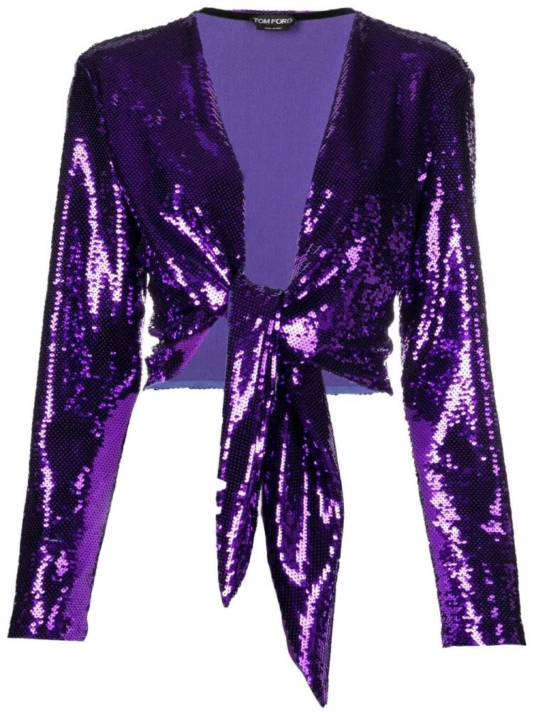 TOM FORD tie-fastening sequinned blouse - Purple Cover