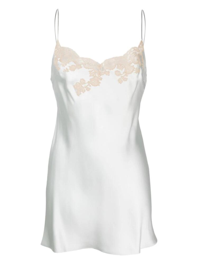 Carine Gilson Calais-Caudry lace-trim silk slip dress - Blue Cover