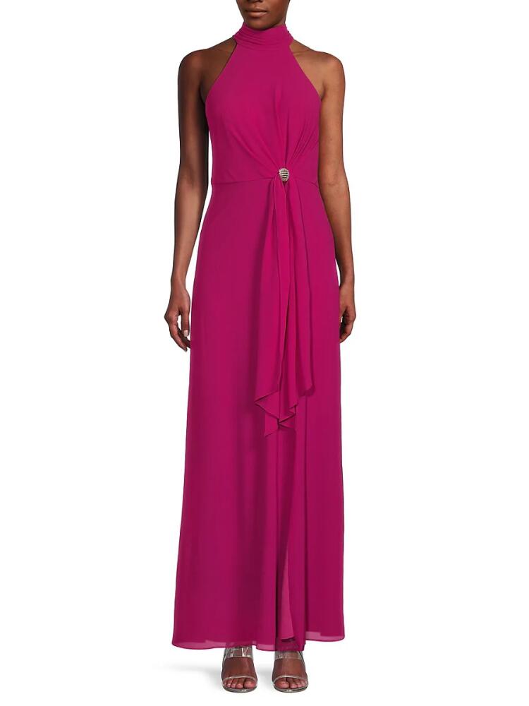 Vince Camuto Women's Halter Drape Column Gown - Fuchsia Cover