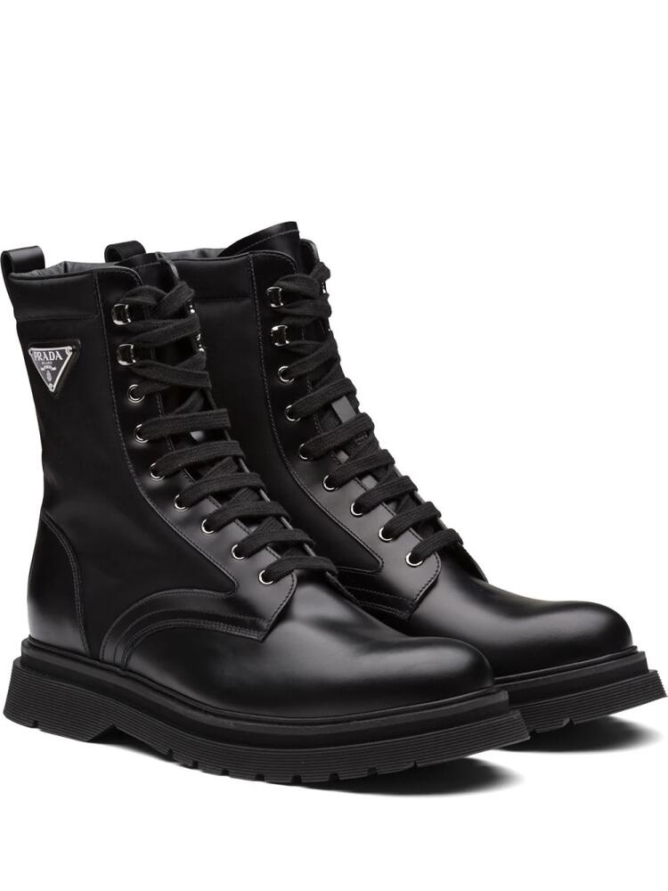 Prada logo-plaque panelled ankle boots - Black Cover