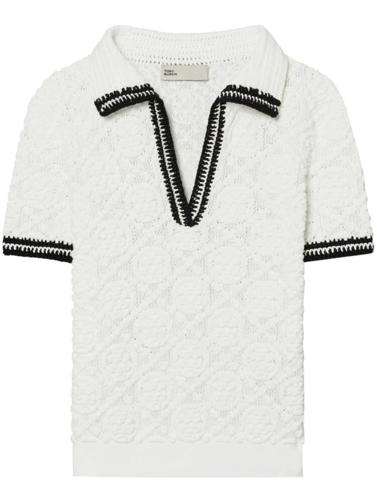 Tory Burch pointelle knitted cotton polo shirt - White Cover