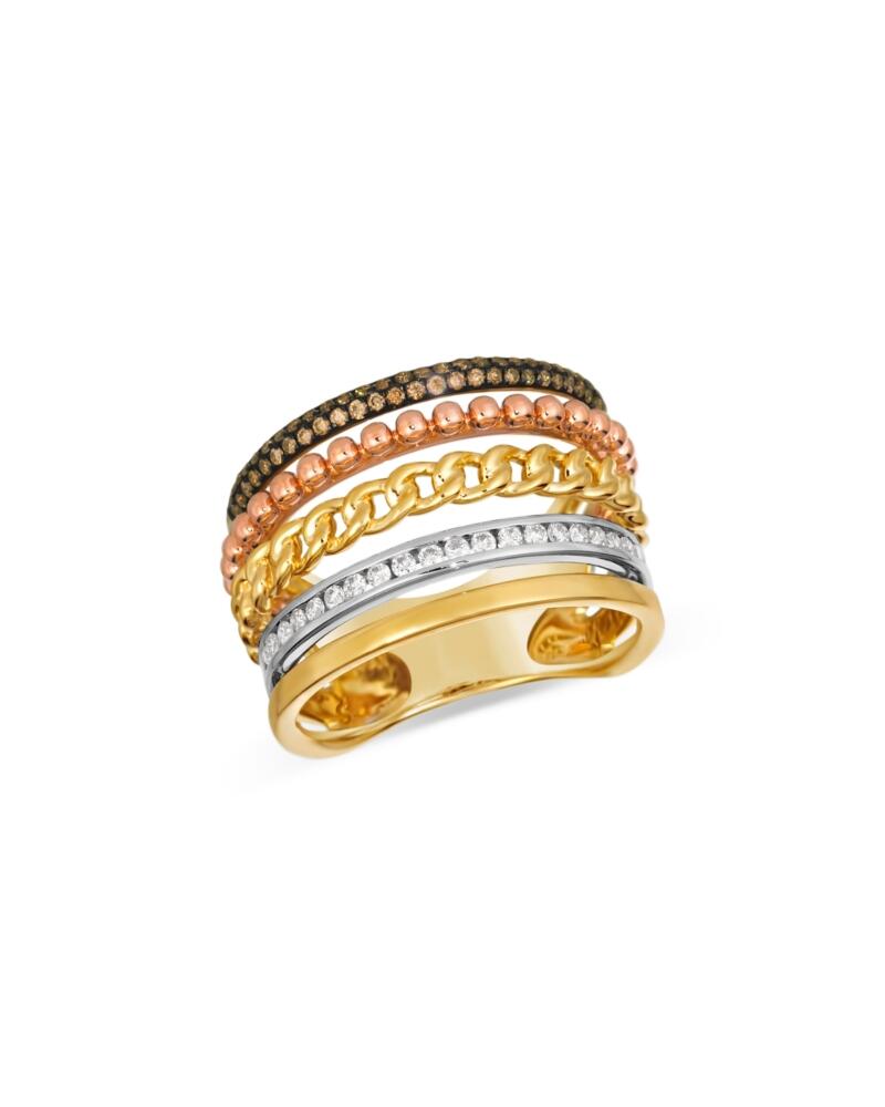 Bloomingdale's Fine Collection Brown & White Diamond Multi-Row Ring in 14K Yellow, White & Rose Gold Cover