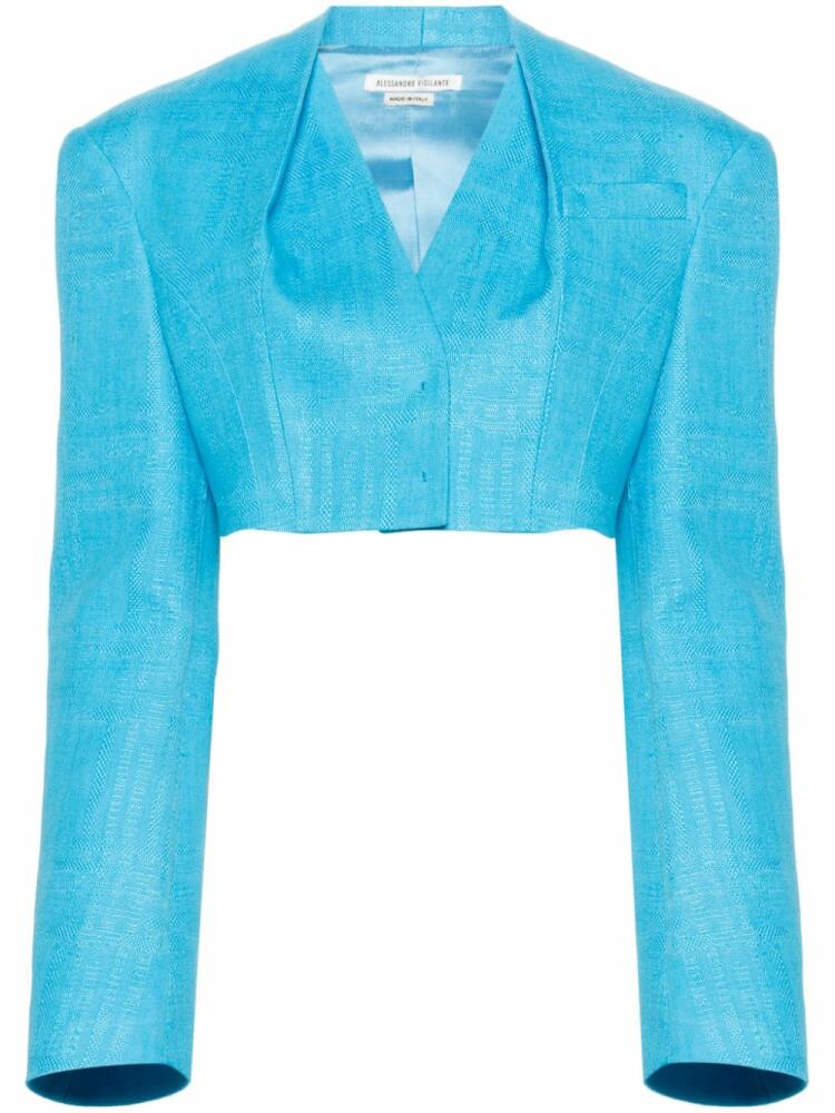 ALESSANDRO VIGILANTE no-lapels linen cropped jacket - Blue Cover