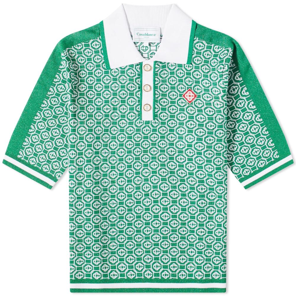 Casablanca Men's Lurex Jacquard Polo Shirt in Green Cover