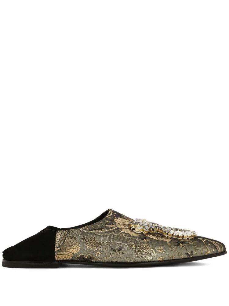 Dolce & Gabbana embellished jacquard slippers - Gold Cover