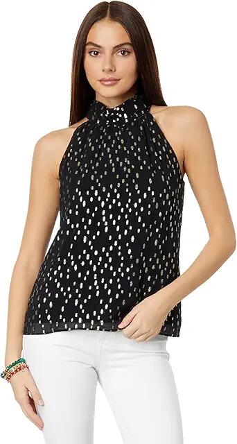 Lilly Pulitzer Donita Halter Top (Onyx Viscose Metallic Clip Dobby) Women's Clothing Cover