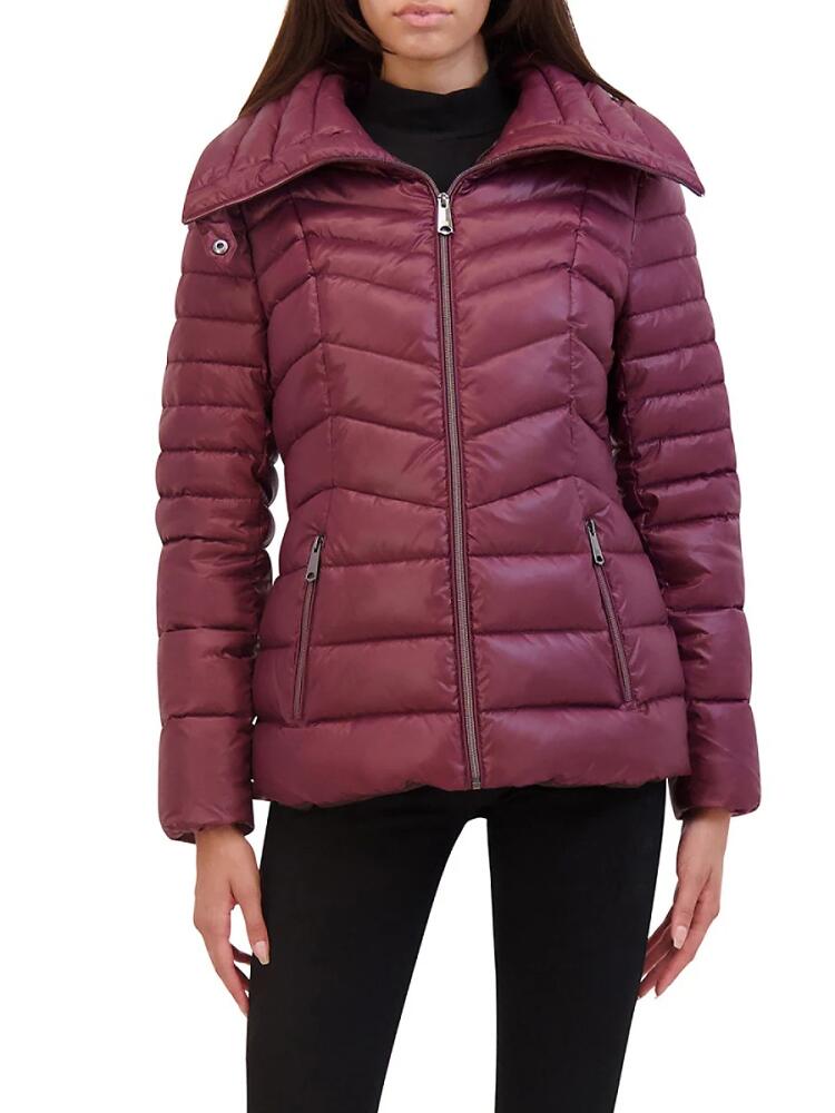 Kenneth Cole Women's Chevron Quilted Puffer Jacket - Wine Cover