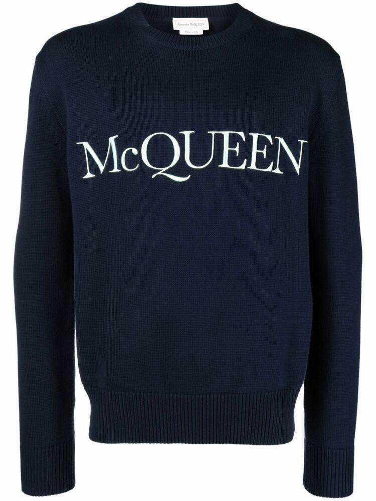 Alexander McQueen logo-embroidered jumper - Blue Cover