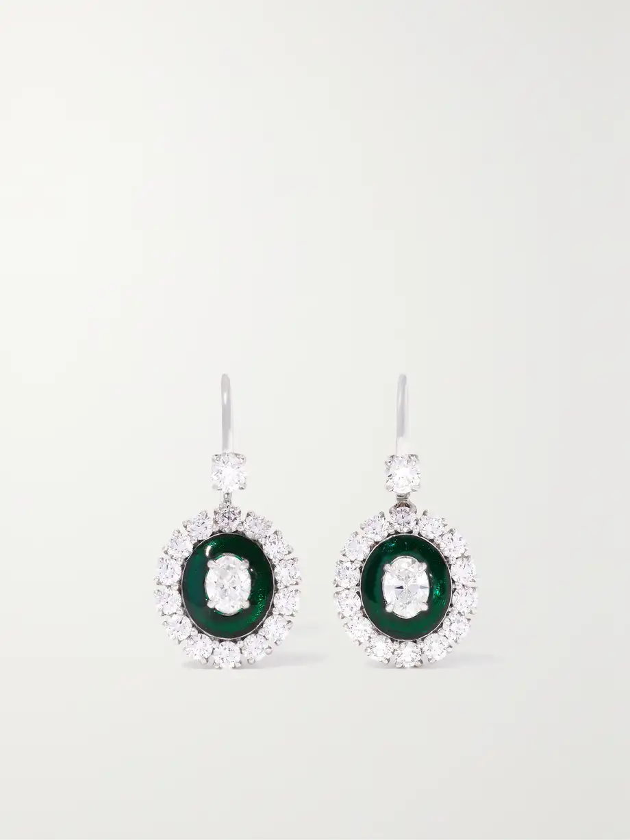 Kamyen - 18-karat White Gold, Diamond And Enamel Earrings - One size Cover