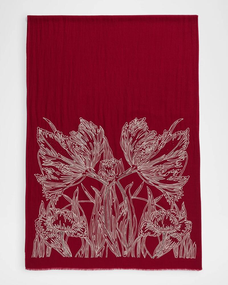 Janavi India Floral Embroidered Merino Wool Scarf Cover