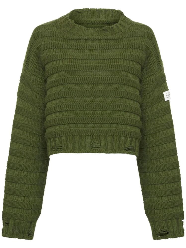 MM6 Maison Margiela logo-appliqué distressed-effect jumper - Green Cover