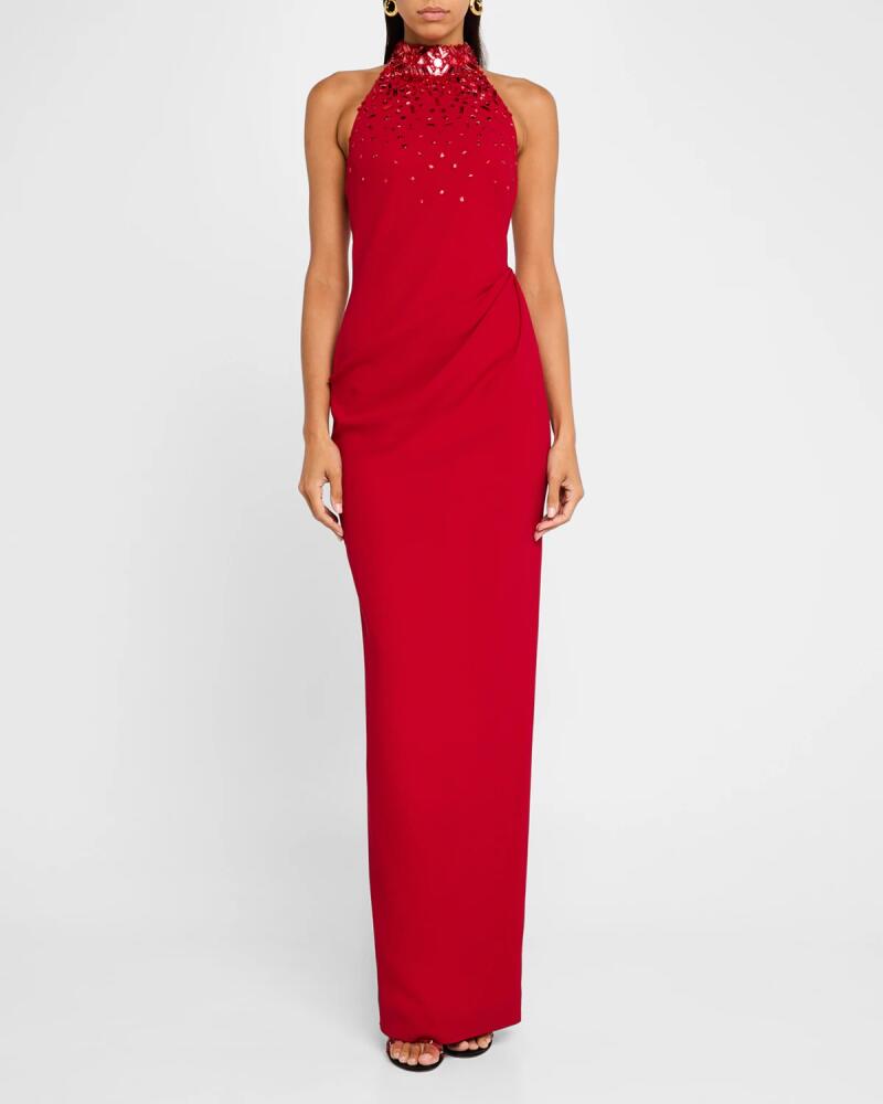 Pamella Roland Crystal Halter Crepe Gown Cover