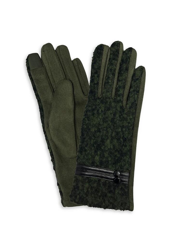 MARCUS ADLER Women's Bouclé Faux Leather Gloves - Olive Cover