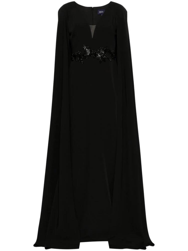 Marchesa Notte floral-appliqué cape gown - Black Cover