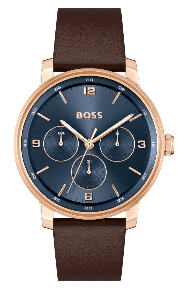 BOSS Contender Leather Strap Watch, 44mm in Blue Cover