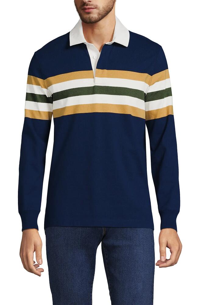 Lands' End Long Sleeve Rugby Shirt in Navy/blue Multi Rugby Stripe Cover