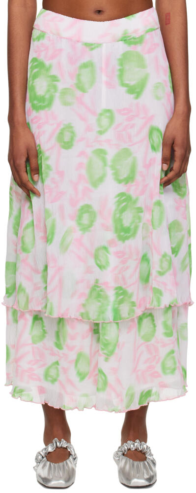 GANNI Pink & Green Layered Midi Skirt Cover