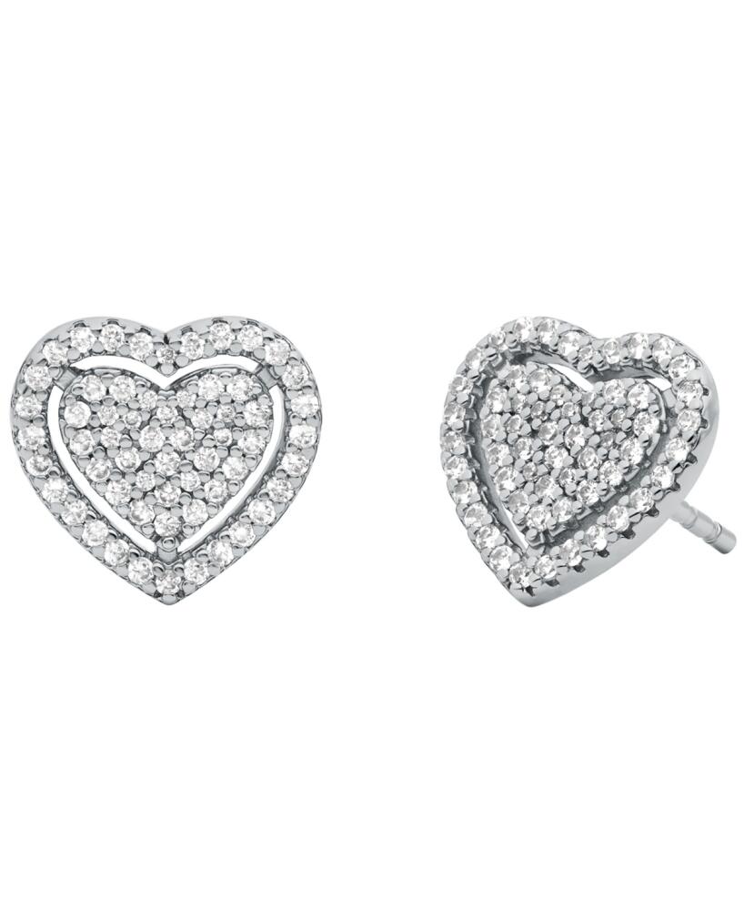 Michael Kors Sterling Silver Pave Heart Stud Earrings - Silver Cover