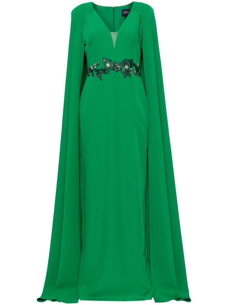 Marchesa Notte floral-appliqué cape gown - Green Cover