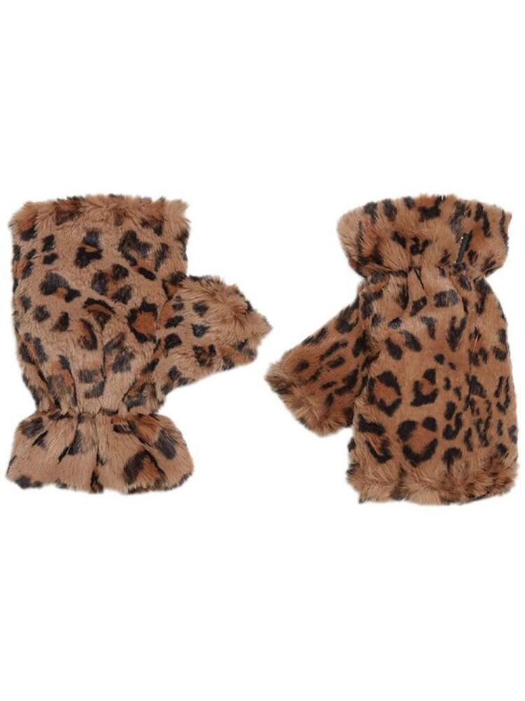 Apparis leopard-print fingerless gloves - Brown Cover